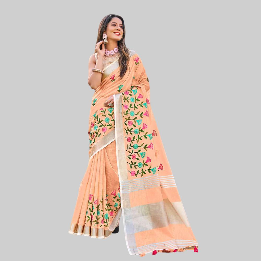  Semi Linen Embroidery Sarees