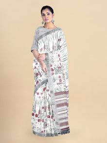  Semi Cotton Grey Flower Printed Saree CPS25