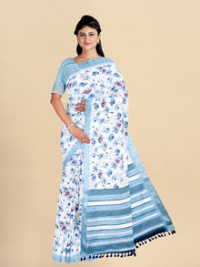  Semi Cotton Blue & Silver Colour Printed Saree CPS28