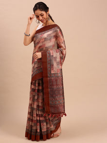  Womens Green with Brown Semi Tussar Printed Saree STP07