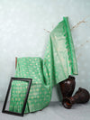 Stylish Flower Design Blue & Sandal Semi Kora Cotton Saree SK73