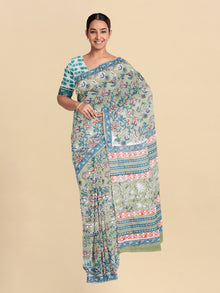  Pure Cotton Green & Orange Flower Printed Saree PCS29