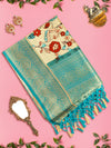 Women Sandal & Green Floral Printed Dola Silk Saree DSP01