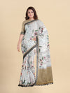 Semi Cotton Grey & Brown Flower Printed Saree CPS31