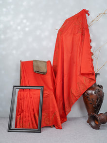  Bhagalpuri Jute Embroidery Saree Dark Orange BJS32