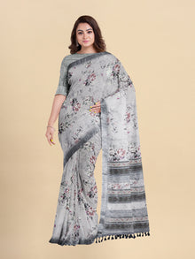  Semi Cotton Grey Flower Printed Saree CPS18