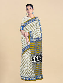  Pure Cotton Sandal & Green Flower Printed Saree PCS27