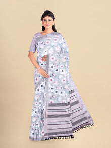  Semi Cotton Pink & Grey Flower Printed Saree CPS22