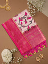 Women Light Brown & Pink Floral Printed Dola Silk Saree DSP03