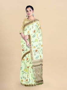  Semi Cotton Sandal & Green Flower Printed Saree CPS24