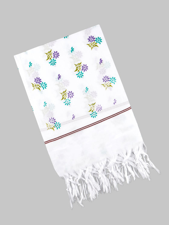 Super Fine Cotton White Print Bath Towel