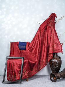  Bhagalpuri Jute Embroidery Saree Maroon BJS34
