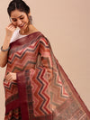 Green with Brown Semi Tussar Printed Saree STP08