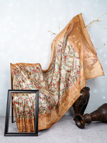  Semi Raw Silk Sandal and Orange Printed Saree with Embroidered Border SRS20