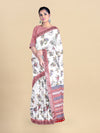 Semi Cotton White & Pink Colour Flower Printed Saree CPS34