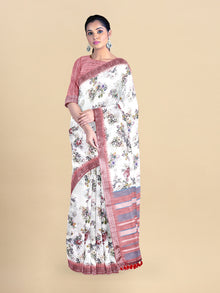  Semi Cotton White & Pink Colour Flower Printed Saree CPS34