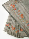 Semi Raw Silk Grey Colour Printed Saree with Embroidered Border SRS15
