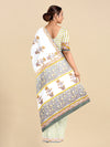 Pure Cotton White & Green Flower Printed Saree PCS30