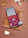 Semi Raw Silk Blue Colour Printed Saree with Contrast Purple Border SRS29