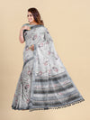 Semi Cotton Grey Flower Printed Saree CPS18