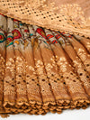 Semi Raw Silk Sandal and Orange Printed Saree with Embroidered Border SRS20