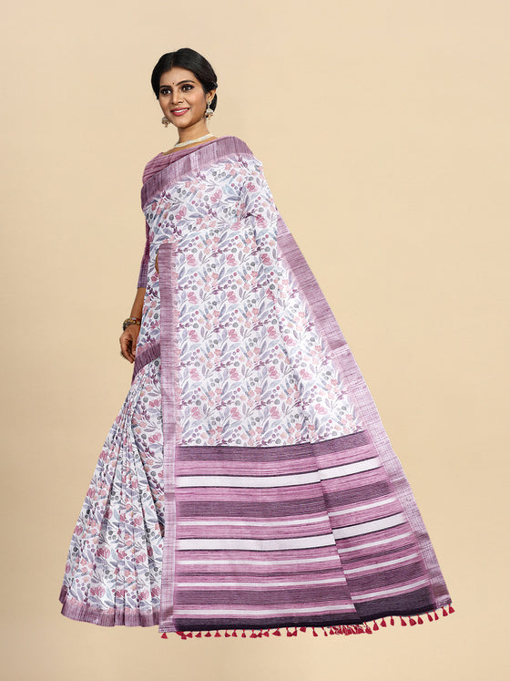 Semi Cotton Lavender Flower Printed Saree CPS21