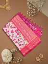 Women Light Brown & Pink Floral Printed Dola Silk Saree DSP03