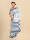 Semi Cotton White & Grey Flower Printed Saree CPS32
