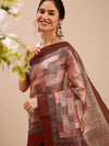 Womens Green with Brown Semi Tussar Printed Saree STP07