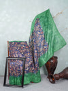 Semi Raw Silk Navy and Sandal Colour Flower Design Printed Saree SRS16