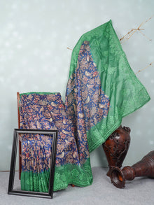  Semi Raw Silk Navy and Sandal Colour Flower Design Printed Saree SRS16