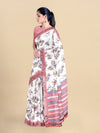 Semi Cotton White & Pink Colour Flower Printed Saree CPS34