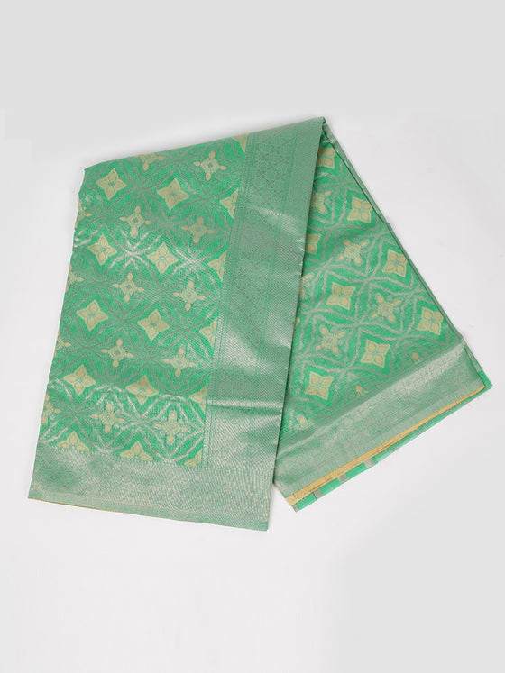 Stylish Flower Design Blue & Sandal Semi Kora Cotton Saree SK73