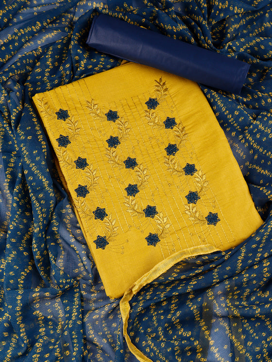 Embroidery Yellowish Green Colour Cotton Dress Material DM66009