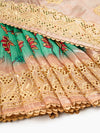 Semi Raw Silk Green and Sandal Colour Flower Design Printed Saree SRS17