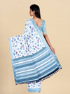 Semi Cotton Blue & Silver Colour Printed Saree CPS28
