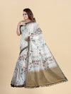 Semi Cotton Grey & Brown Flower Printed Saree CPS31