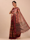 Green with Brown Semi Tussar Printed Saree STP08