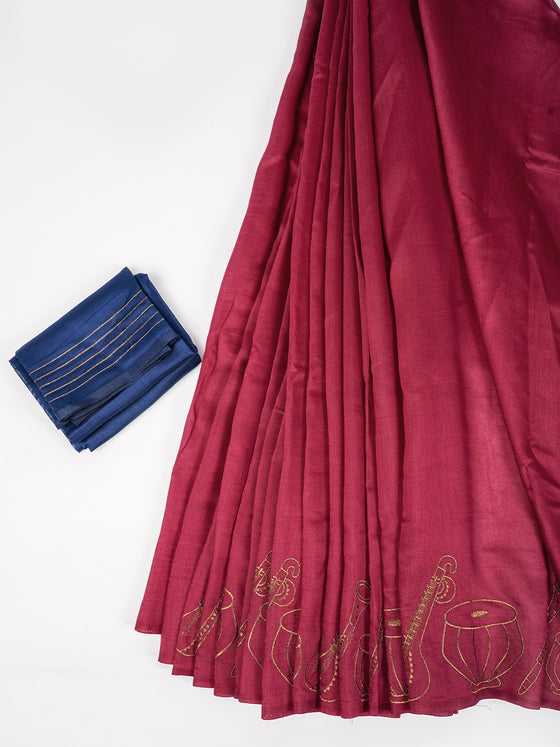 Bhagalpuri Jute Flower Embroidery Saree Purple BJS40
