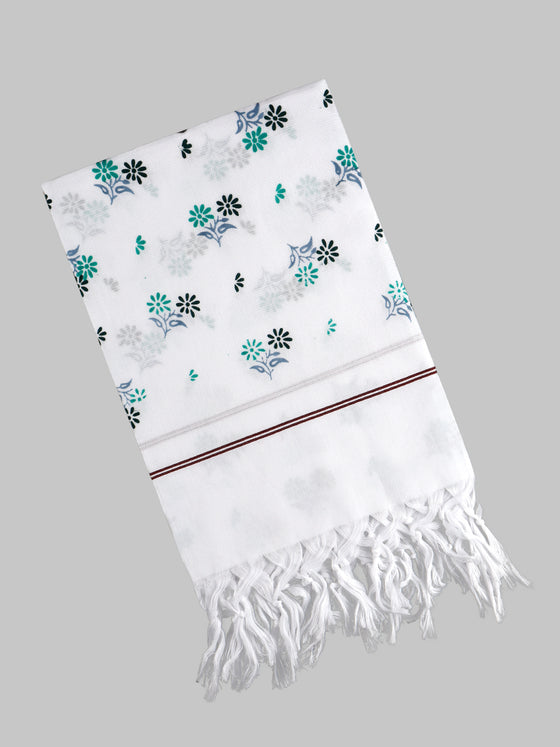 Super Fine Cotton White Print Bath Towel