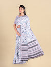 Semi Cotton Pink & Grey Flower Printed Saree CPS22