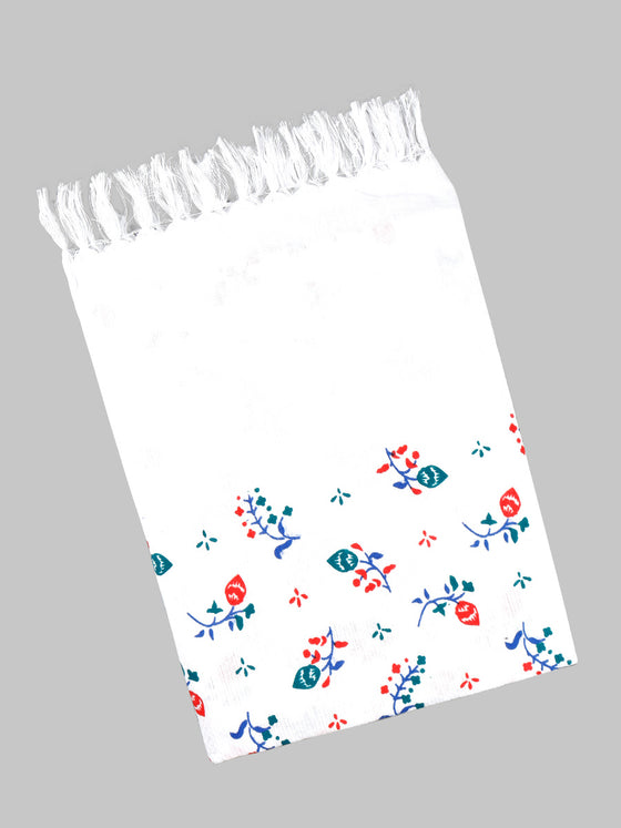 Misty Rose Cotton White Print Bath Towel