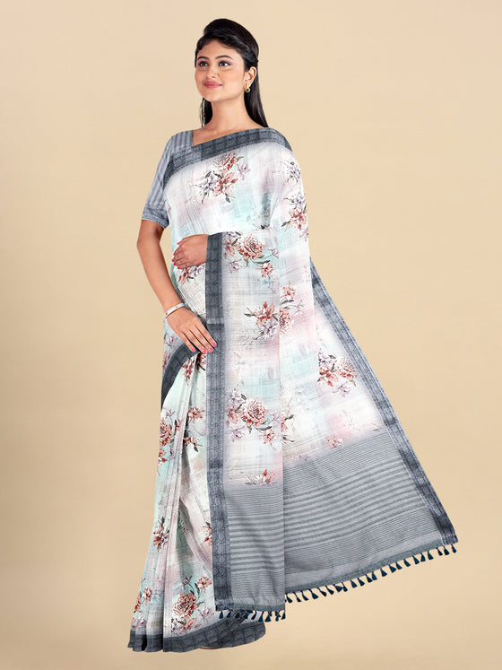 Semi Cotton Grey Colour Printed Saree CPS26