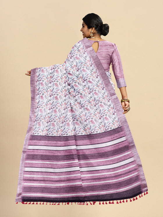 Semi Cotton Lavender Flower Printed Saree CPS21