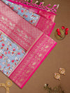 Women Pink & Grey Floral Printed Dola Silk Saree DSP02
