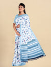 Semi Cotton Blue & Silver Colour Printed Saree CPS28