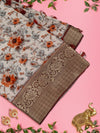 Women Grey & Maroon Floral Printed Dola Semi Weaving Printed Saree DSP04