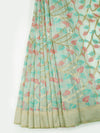 Stylish Leaf Design Sky Blue & Pink  Semi Kora Cotton Saree SK76