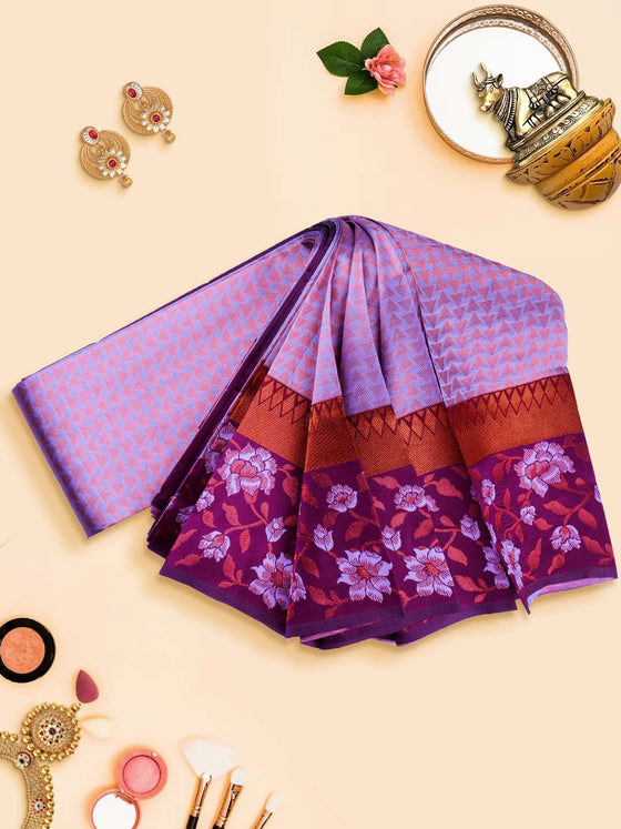 Semi Raw Silk Violet Colour Saree with Contrast Purple Border SRS30