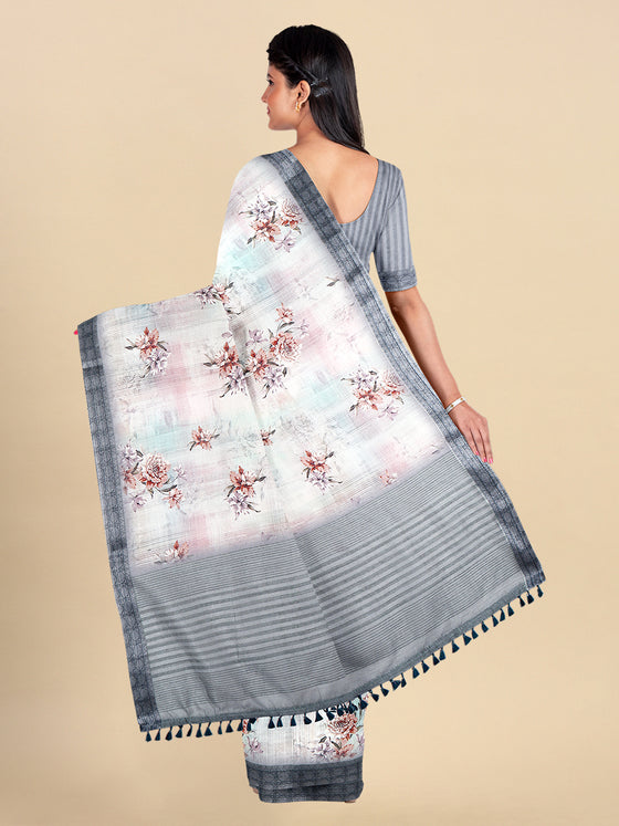 Semi Cotton Grey Colour Printed Saree CPS26